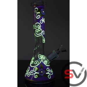 FLOWER DESIGN GLASS BEAKER WITH ICE CATCHER  9inch (GLOW IN THE DARK)